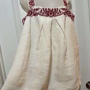 DKNY White 100% Linen Top w/Embroidery on Top Border and Straps